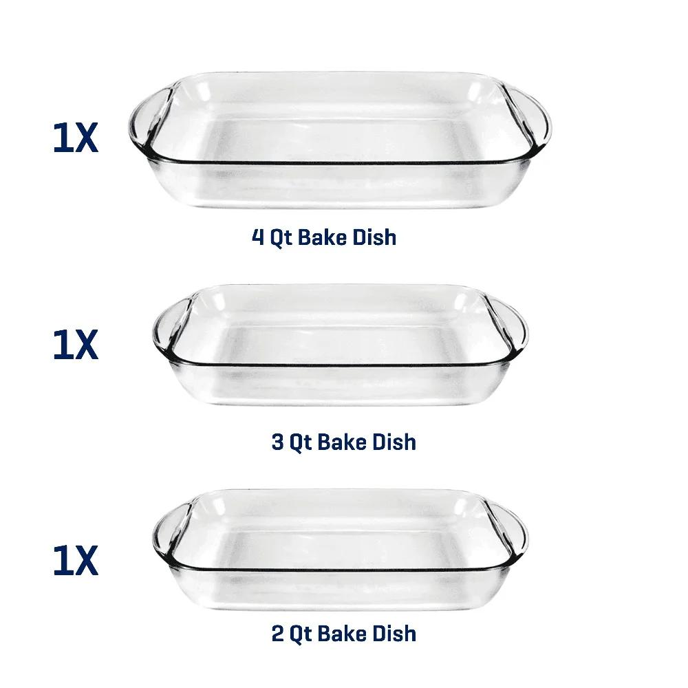 3 Piece Glass Baking Dish Set Tempered Oven Safe Bakeware Casserole Dish Microwave Dishwasher Safe Durable Kitchen Essentials