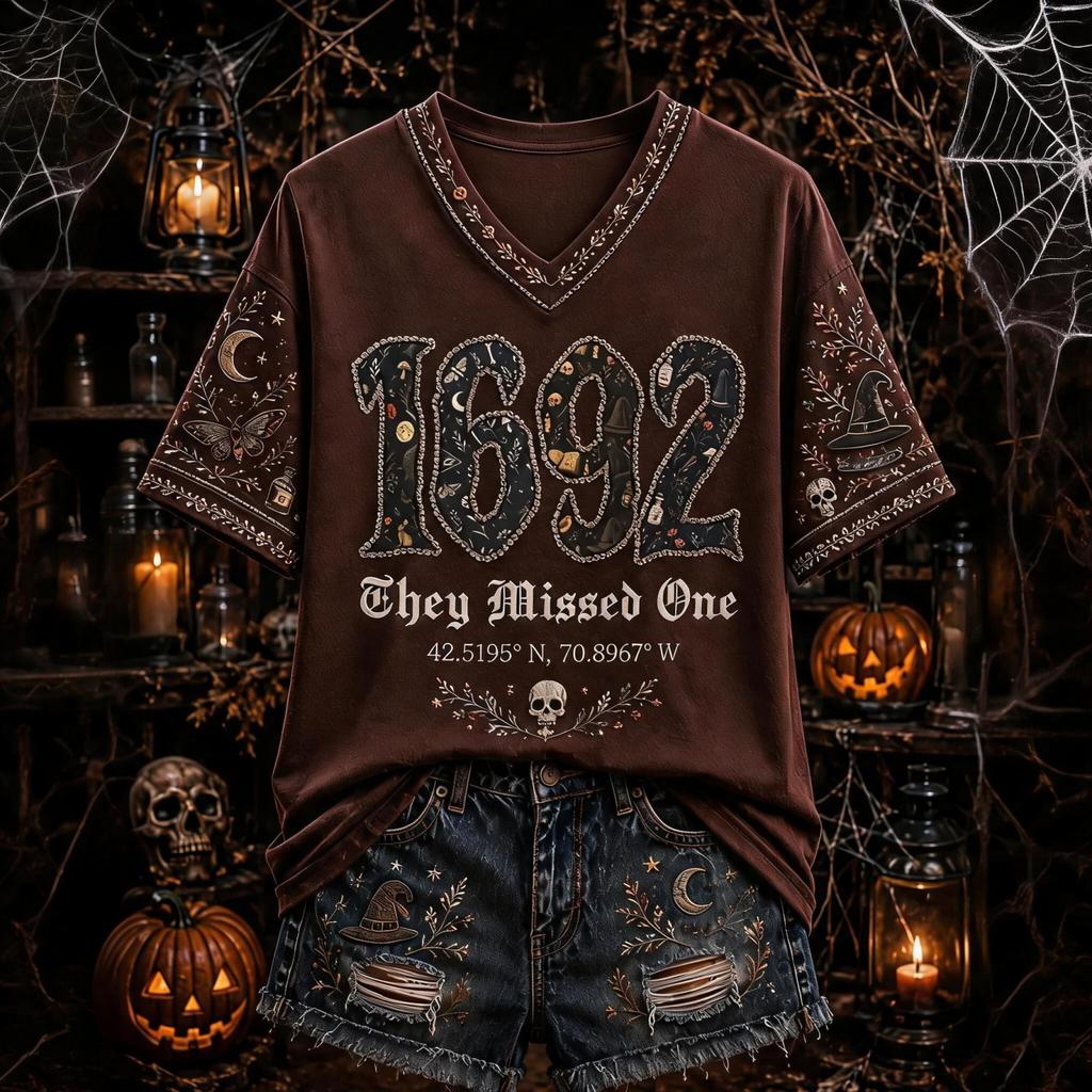Women's Halloween Printed V-Neck Short Sleeve T-Shirt Casual Top