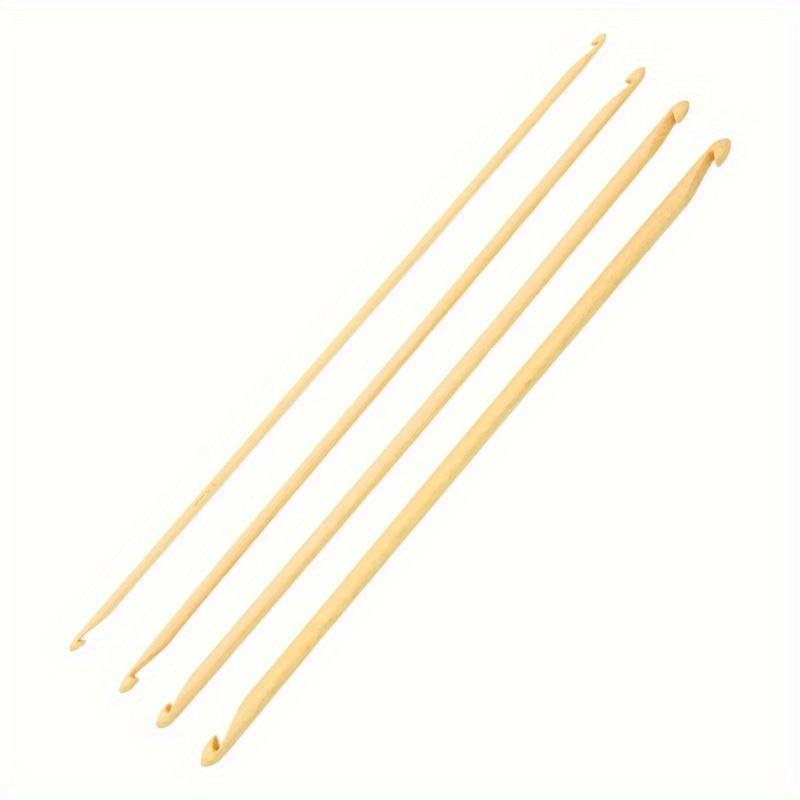 4Pcs Tunisian Crochet Hooks 15cm/9.4in Long Assorted Size Anti Slip Bamboo Double Ended Crochet Hooks for Knitting Sewing Hook Set