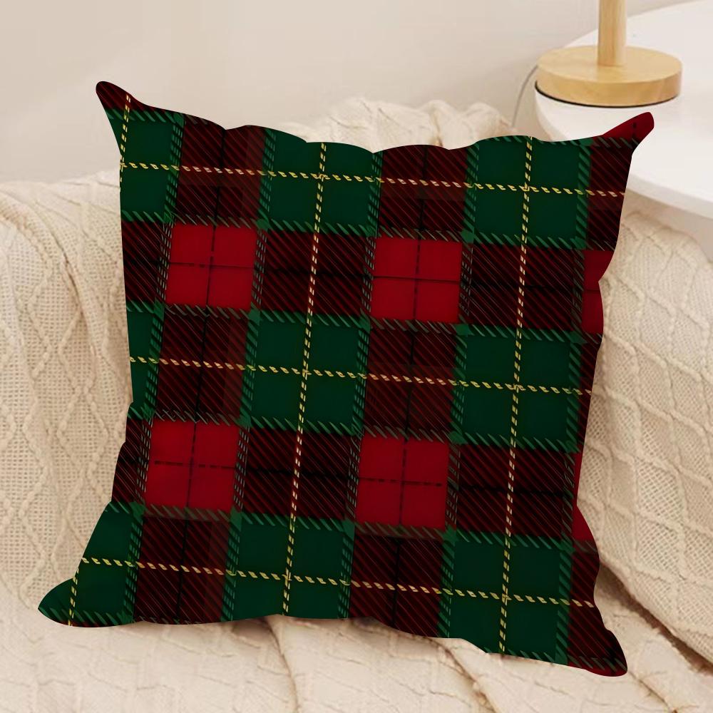 Christmas Plaid Cushion Cover Silky Short Plush DoubleSided Printed Pillow Case for Sofa All Seasons Home Decor Gift