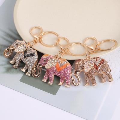 Keychain Sparkling Rhinestones Inlaid Elephant Design Keychain Pendant Enamel Oil Drip Process Smooth Edges Spring Buckle Key Holder Car Keys Good