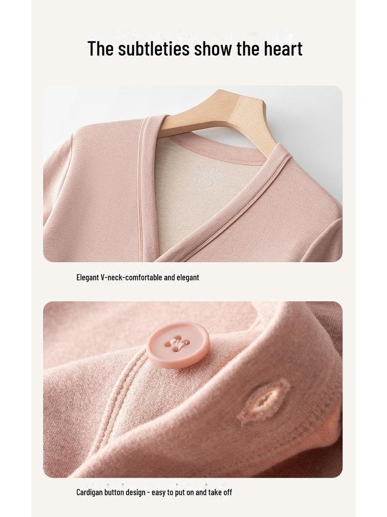 Kardigan damski pluszowy termiczny z naszywką z sierści wielbłądziej na jesień/zimę - wiek średni do starszego