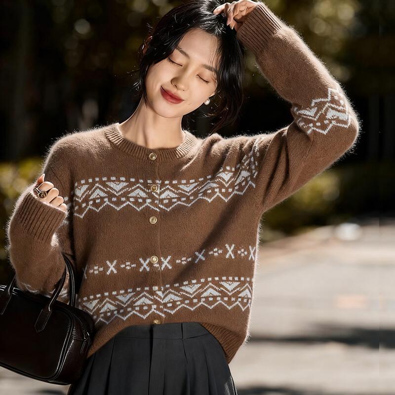 Demana Women s Fair Isle Jacquard Wool Blend Cardigan S