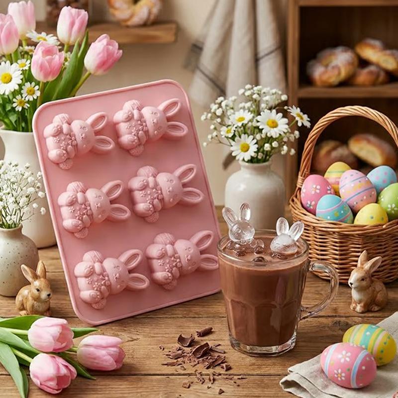 Easter Bunny Silicone Molds, 3D Bunny Chocolate Mold Easter Rabbit Mould For Baking Cake Pop Jel Ice Cube Trays Candles Soap