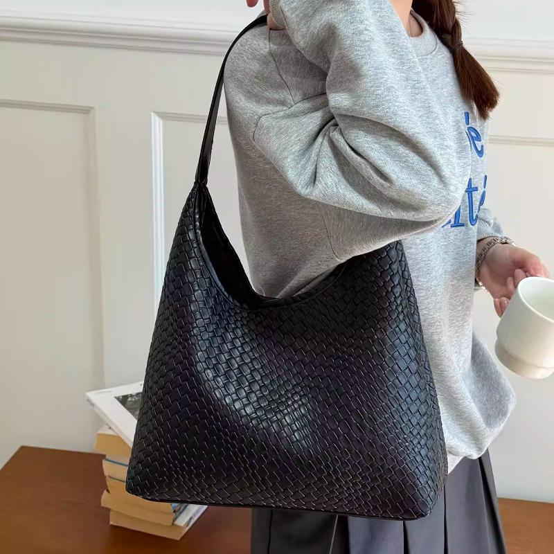 Casual Knitting PU Leather Women's Shoulder Bags Vintage Solid Color Ladies Underarm Bags Fashi Large Capacity Female Tote Bag