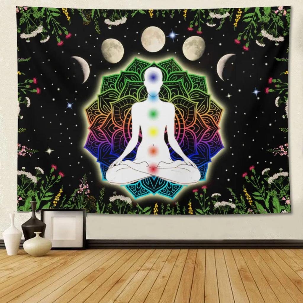 Sieben Chakra Wandteppich Yoga Meditation Wandteppich Buntes Mandala Indisch Hippie Wandteppich Wandbehang für Wohnzimmer Schlafzimmer
