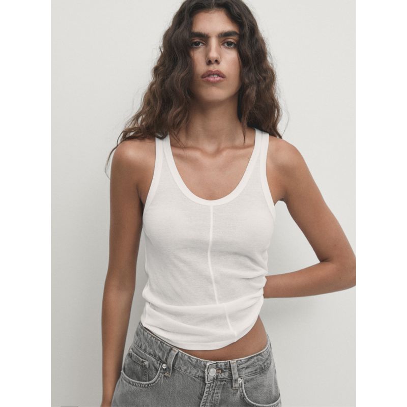 French Style High Quality Thread Cotton U Collar Sleeveless I-Shaped Vest Solid Tight Slimming Short Summer Thin Gyaru Women