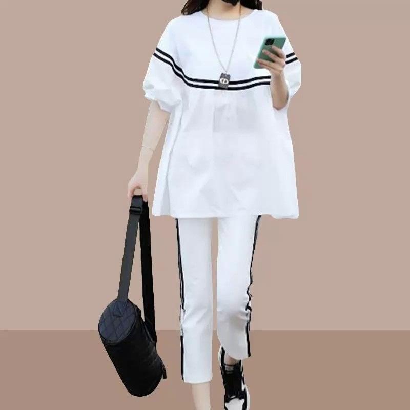 Large Size Sportswear Suit Women's New Korean Version Loose and Fashionable Slim and Casual Two-piece Set Women's Clothing Fat Girl