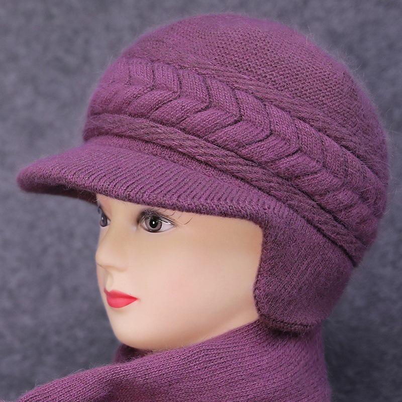 Women's Winter Hat & Scarf Set: Thick Knit with Ear Protection for Middle-Aged and Elderly