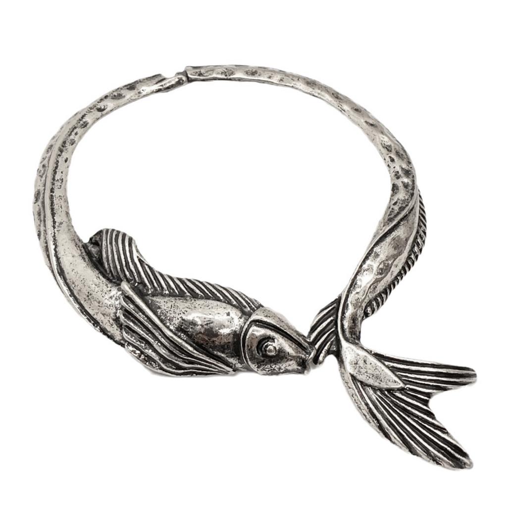 Iögonfallande Fisk Statement Halsband Överdimensionerat Fiskhalsband Legering Textur Unikt Halsband Kedja Smycken för Daglig Fest