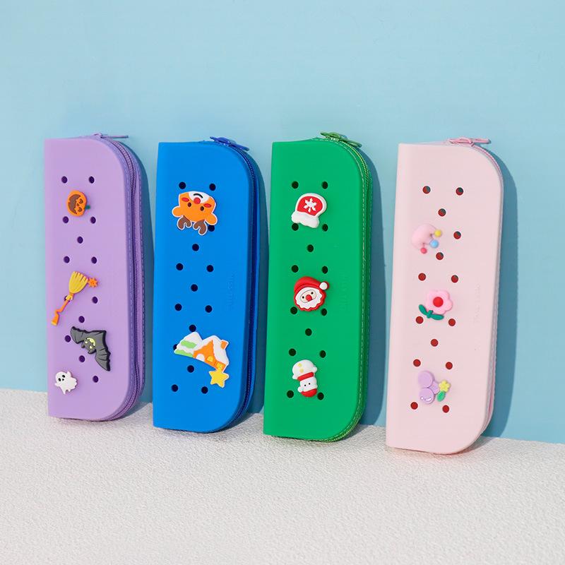 DIY silicone hole pencil bag, student creative cute pencil bag learning stationery storage bag stationery box