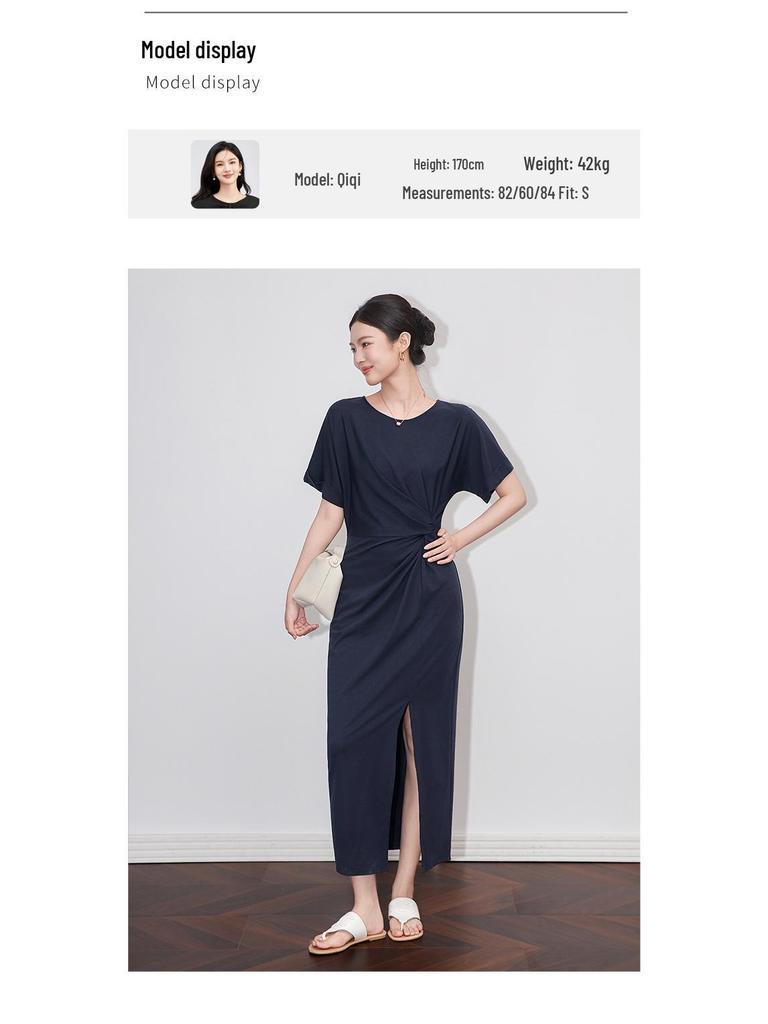 Aura Casual Round Neck Midi Dress – Women's Summer Style