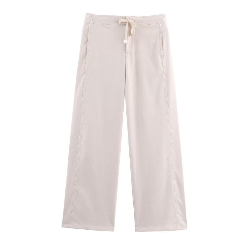 

European & American Women s Lapel Jacket with Adjustable Waist & Pockets + Wide Leg Pants Set M