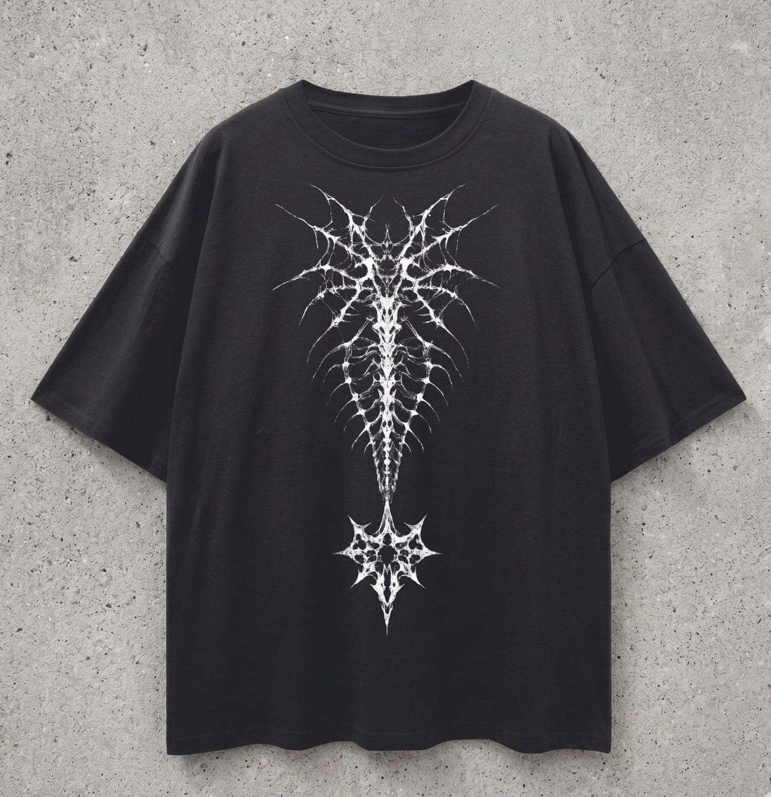 Dark Bio-Organic Graphic Tee | Neo Tribal Sigilism Shirt Loose Drop Shoulder 100% Cotton M