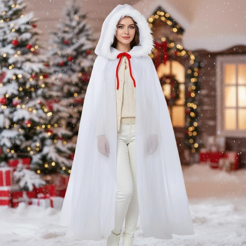 Mesh Hooded Cloak Robe Mrs Santa Clauses Costume Cape Halloween Christmas Costumes for Women Girls Wizard Robe Gifts