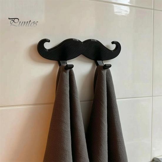 Space Saving Wall Storage Hook 3D Printed Beard Shaped Hook, Self?Adhesive Creative Bathroom Heavy Duty Hanger for Keys Key Towel, Fun Organizer