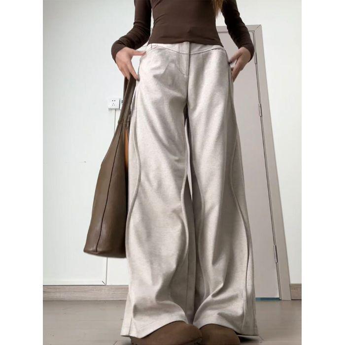 

Женские серые шерстяные брюки премиум-класса на флисовой подкладке, теплые, с широкими штанинами, в корейском стиле, для осени/зимы XL