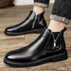 Pánské kožené módní elegantní kotníkové boty na zip Pánské Chelsea boty se špičatou špičkou Anglické kluzké kožené boty Společenské boty