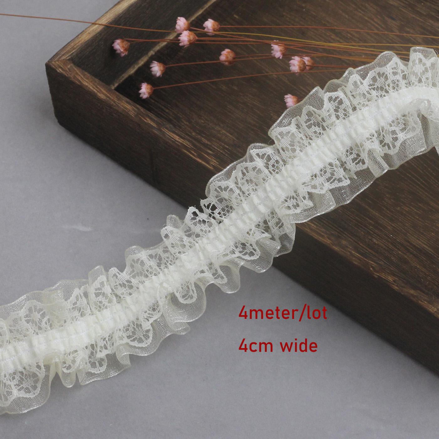 

4 метра/лот, ширина 4 см, черный, белый, бежевый, блестящая, средняя эластичная плиссированная сетка, кружевная отделка, эластичная отделка, материал для рукоделия «сделай сам» 4meters бежевый