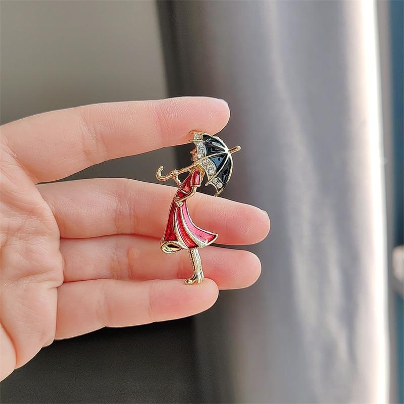 

Девушка в красном романтическая брошь Прогулка под дождем универсальная брошь кардиган пальто брошь воротник брошь подарочные аксессуары