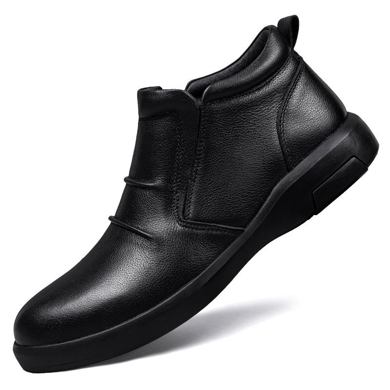 Winter Men s Casual High-Top Cowhide Leather Slip-On Shoes 43
