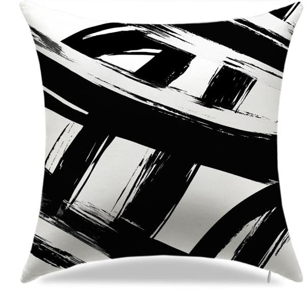 Home Decor Abstract Black And White Brushstroke Pillows Pattern Cushion Cover Suitable For Sofa Bedroom Car Pillow Cover