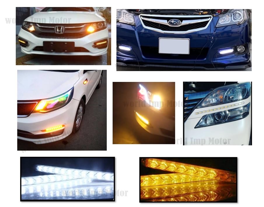 LED Sequential Flowing Turn Daytime Running Set of Universal Signals, 9-LED/12-LED Lights, 12V, Waterproof, 2, (12 LEDs, White/Amber)