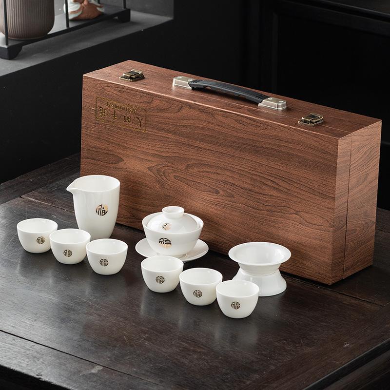 Jinfu Jade Porcelain Kung Fu Tea Set Gift Box Set Company Annual Meeting Commemorative Gift to Friends, Fathers, Teachers and Leaders