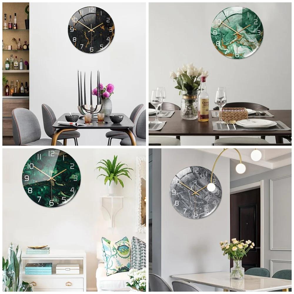 Wall Clock New Listing Round Marble Three-Dimensional Clock Home Decorations For Living Room Kitchen Bedroom And Office 30CM