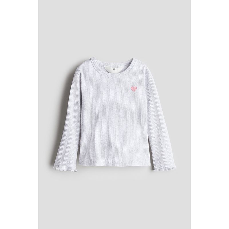 

HM Детская одежда Футболка для девочки 2025 Лето Новое поступление Дизайн с вышивкой Модная облегающая модель с круглым вырезом и длинным рукавом 1273250 Mixed light gray/Cardioid 150/76(10-12Y)