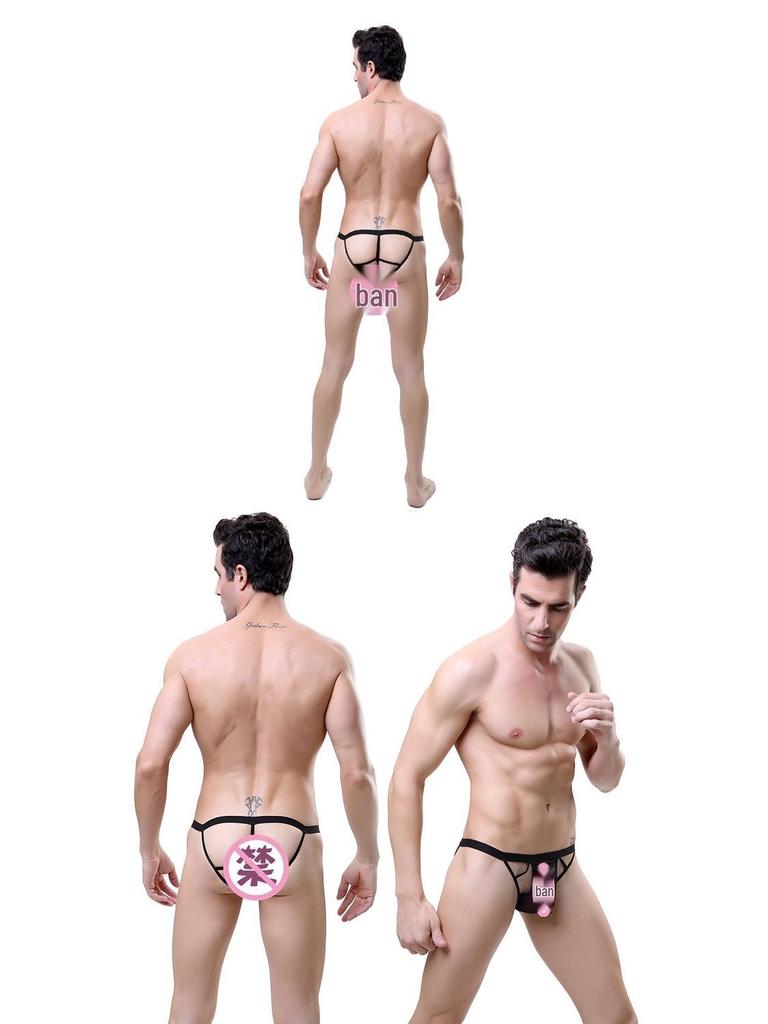 T-String transparent pentru bărbați, inserabil, cu expunere a penisului și a feselor, pentru cupluri