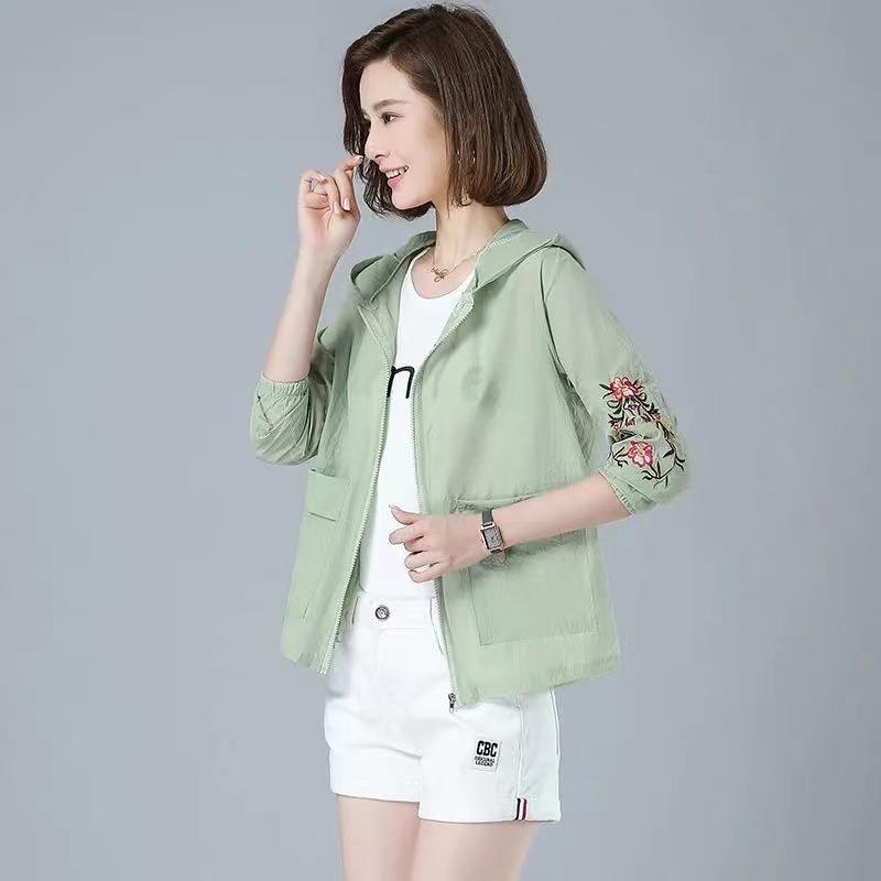 Loose Plus Embroidered Sun Protection Clothing, Short Jacket, Sun Protection Clothing, Embroidered Outerwear, UV Resistant Clothing