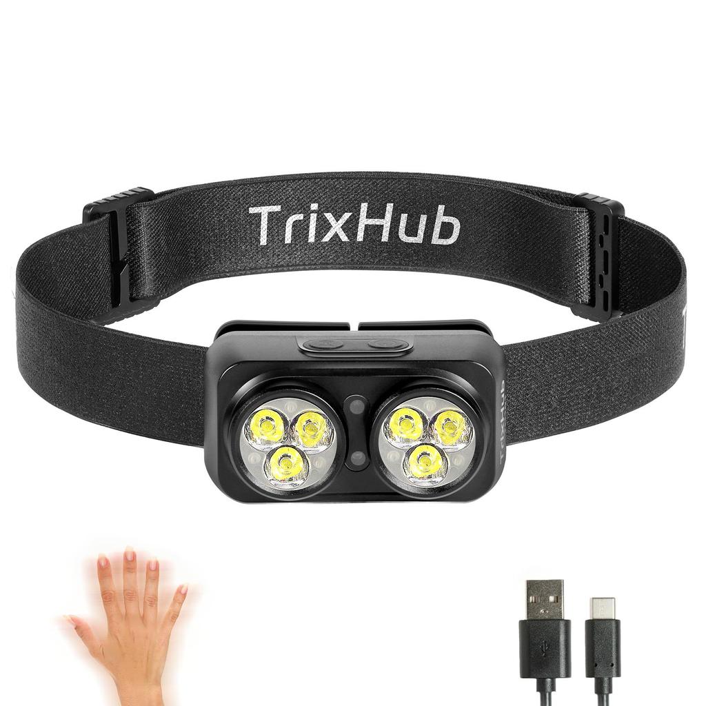 LED Rechargeable Headlamp with Motion Sensor Dual Head Lamp Flashlight 1500 Lumen Super Bright USB-C Charging Waterproof Headlight