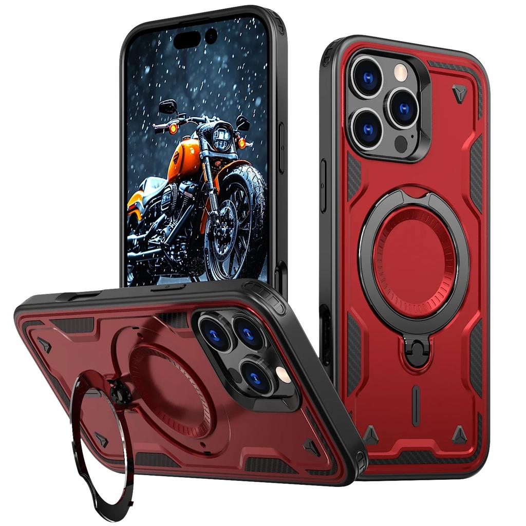 Military Armor Shockproof Case For iPhone 11 12 13 14 15 Plus 16 Pro Max 360° Rotating Ring Holder TPU Frame Plastic Phone Cover