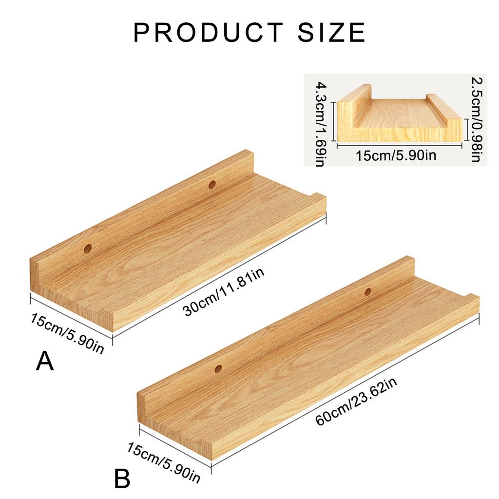 Easy To Install Bathroom Rack Wood Wall Mounted Display Shelf Books and Decoration Holder for Living Room Or Office