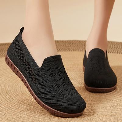 Shoes Women's Versatile Single Shoes Summer Mesh Breathable Soft Sole Old Beijing Cloth Shoes Hollow Flat Bottom Middle-aged and Elderly Mother Shoes