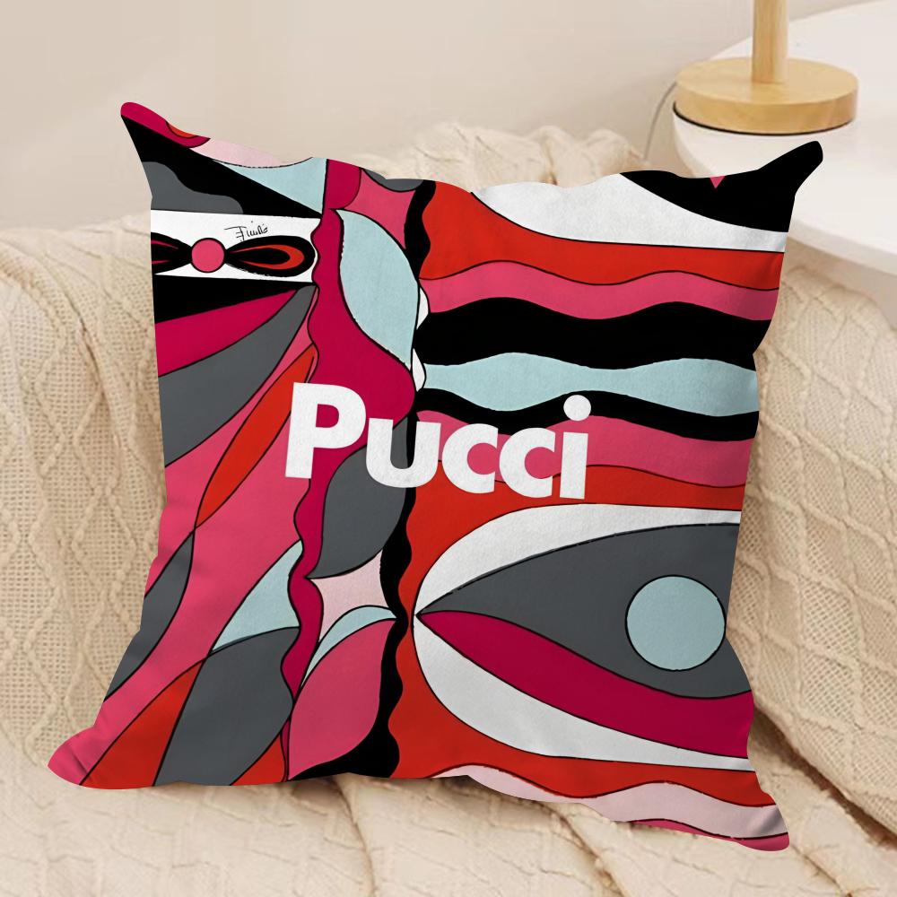 Fashion E-EE-Emilio logo P-Pucci Cushion Cover Soft Plush Double-Sided Pillow Cover Cozy Sofa Cushion Case Living Room Home Gift