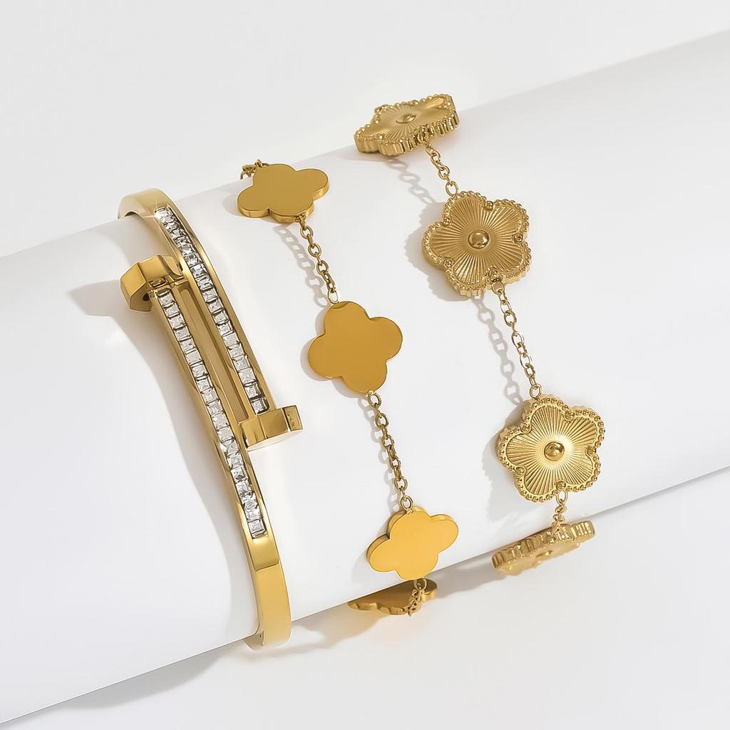 Edelstahl Damen Armband Schmuck mit Zirkonium & Titan Kleeblatt.
