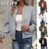Jaquetas & Casacos Femininos DICFY Vintage Casuais Estampa Lisa Outono Inverno Manga Longa