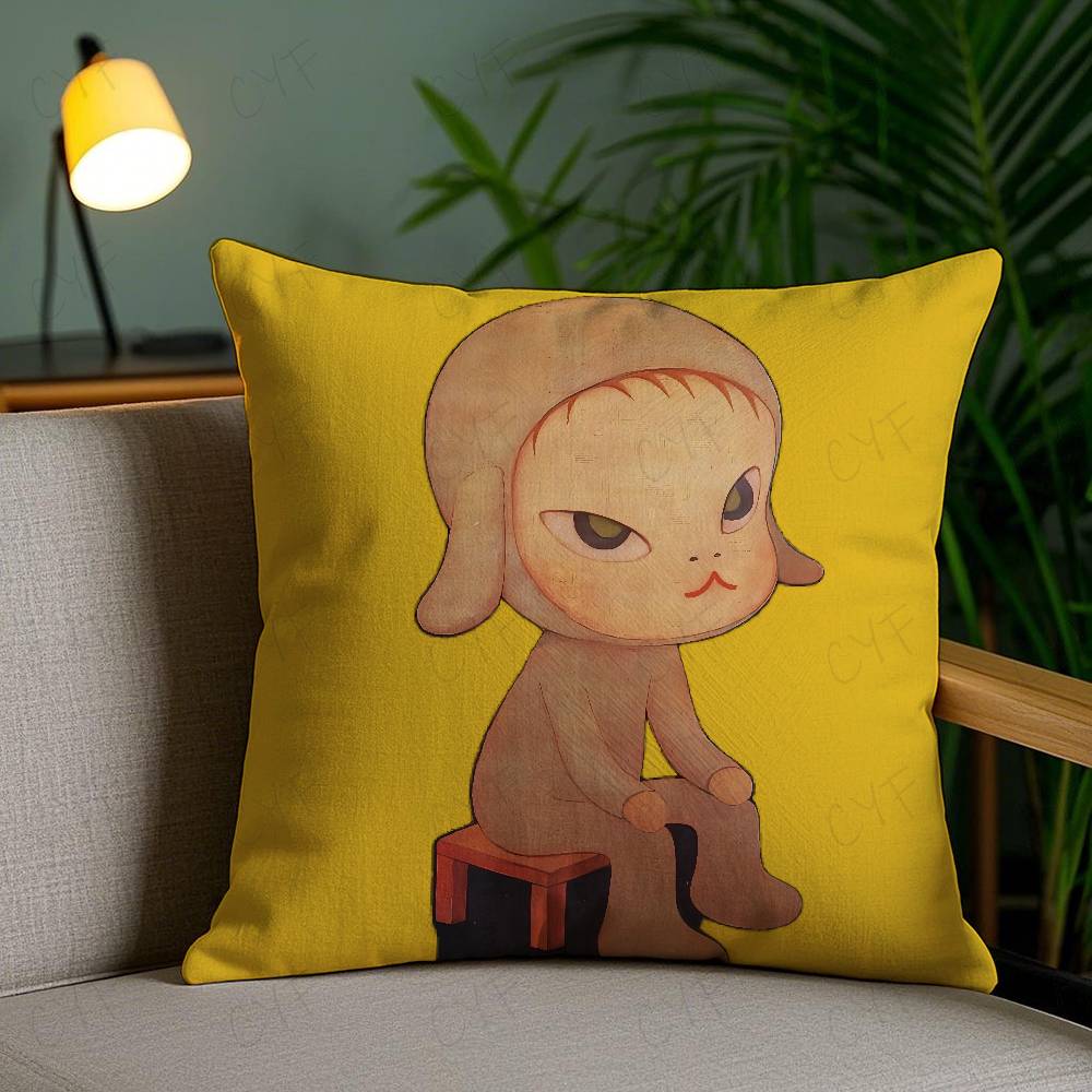 Yoshitomo N-N-Nara Kissenbezug Sicheres Kissen mit individuellem Foto, Farbechter Kissenbezug aus gebürstetem Fleece, Sicher für Mütter und Säuglinge.