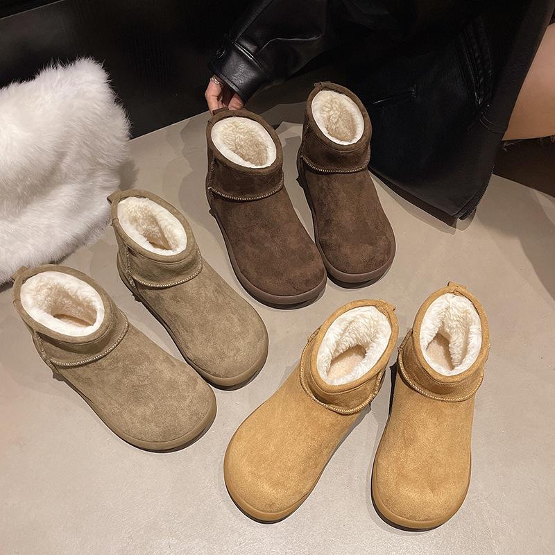 Women's Fur One Thick Bottom Heightening Winter Lightweight Padded Warm Snow Boots Non-slip Wear Casual Sneakers Fur Cotton Shoes