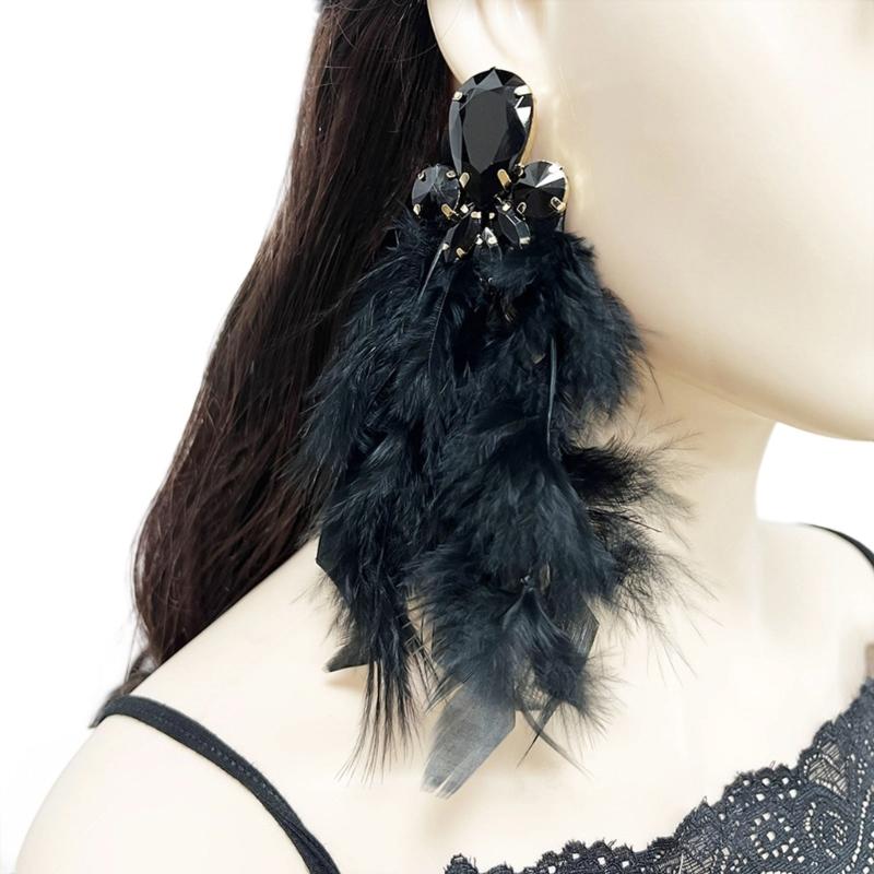Hypoallergenically Feather Crystal Earrings Lightweight Alloy Long Drop Jewelry Ear Accessories for Women Gift
