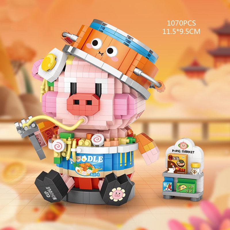 Animation Animal Food Micro Diamond Block Pig Construction Blocks Strawberry Milk Hamburger Honey Instant Noodles Nanobricks Toys