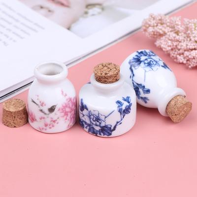 Ceramic Glass Dappen Dish Bottle Liquid Glitter Bowl Cup With Wood Lid Peony