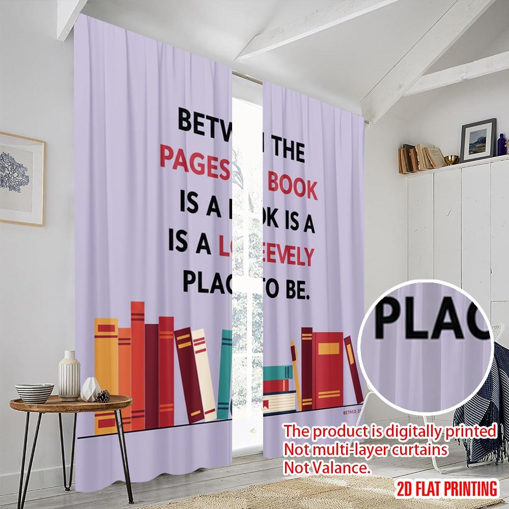 2 Stück 2D Flachdruck Vorhang Bücherregal Lesezitat Kunst Polyester Ohne Strom Geburtstagsfeier Perfekt für Stände Studio