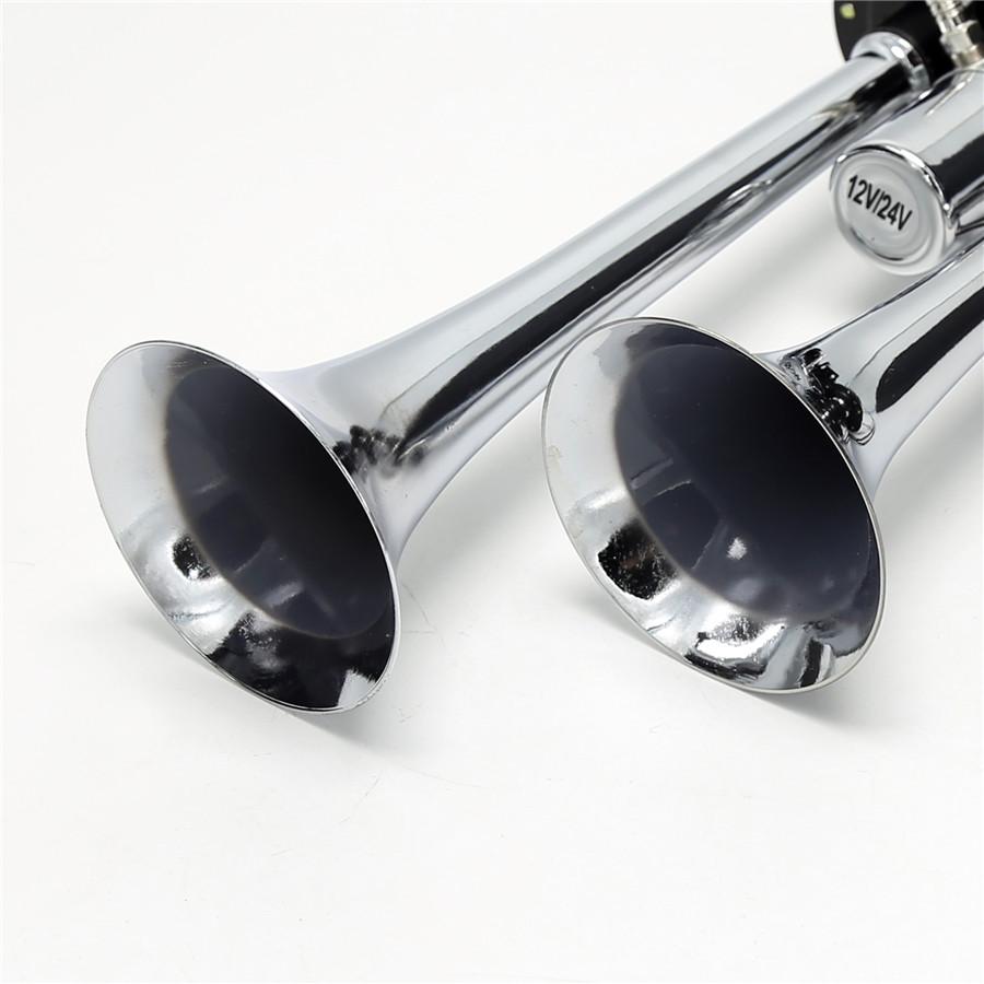 Dual Trumpet Air Horn Chrome  12V/24V 150db Super Loud Trumpet Air Horn for Car Truck Train Boat