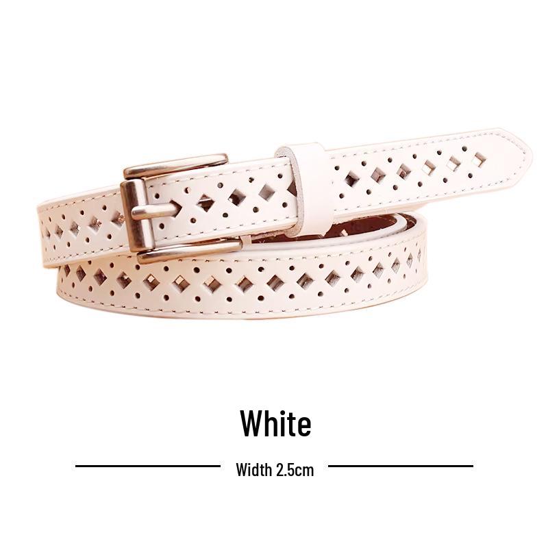 

Women s No-Punch Leather Belt - Simple, Versatile, Hollow Out Design - High-End, Designer Style 95 cm білий