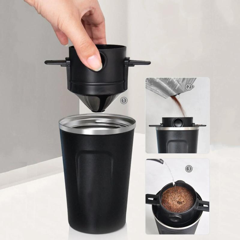 1pc Coffee Filter Cup Double Layer Stainless Steel Screen Foldable Hanging Ear Hand Brewed Coffee Artifact Tool