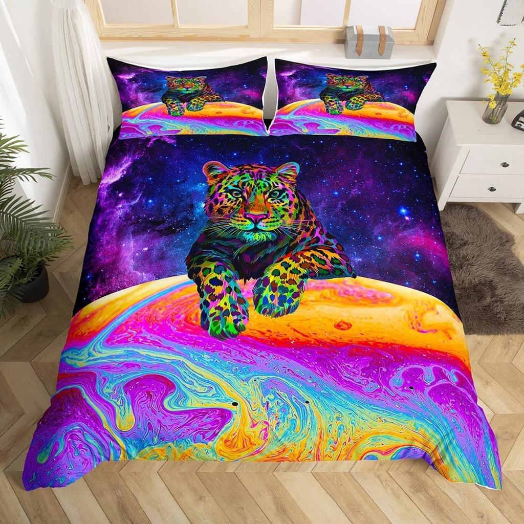 Leopard Duvet Cover Set King Red Rose African Safari Animals Quilt Cover Microfiber Rose Floral Cheetah Jungle Print Bedding Set