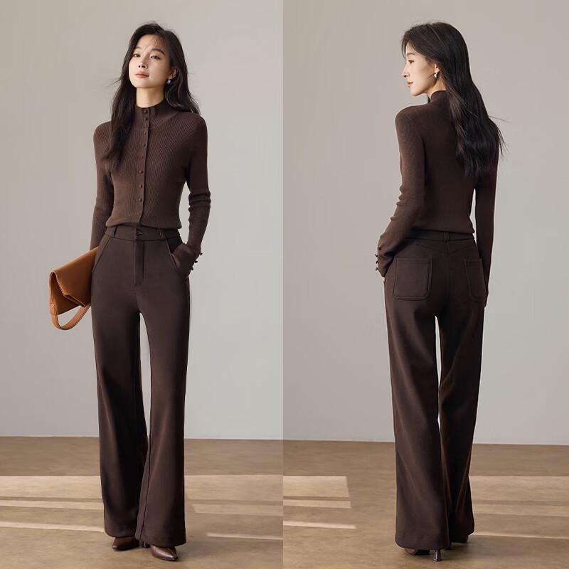 VICTORIA&VERA Women's Fleece-Lined High-Waisted Straight-Leg Casual Pants V9018K06